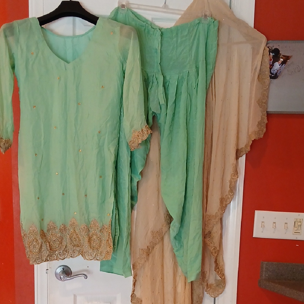 Chic Mint and Beige Embroidered Women's Tunic